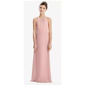 SHIRRED JEWEL NECK CHIFFON JUNIORS DRESS IN ROSE - PANTONE ROSE QUARTZ